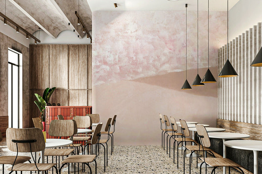 Soft blush beach landscape mural

