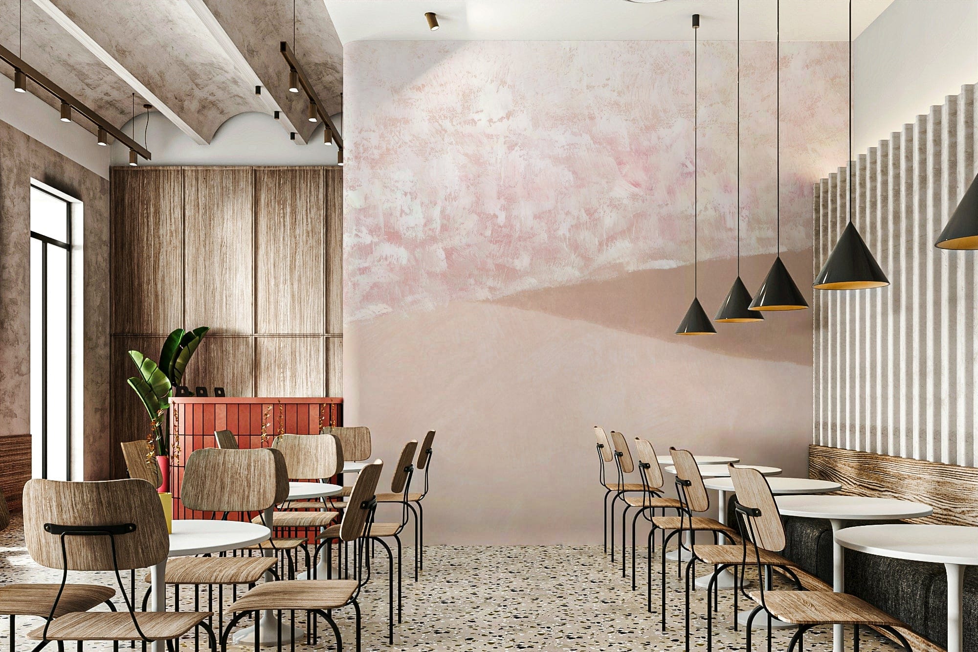 Soft blush beach landscape mural GD262


