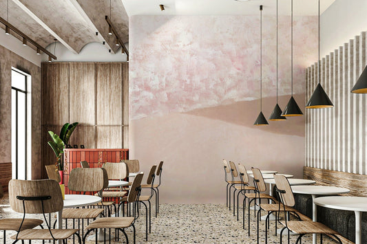 Soft blush beach landscape mural

