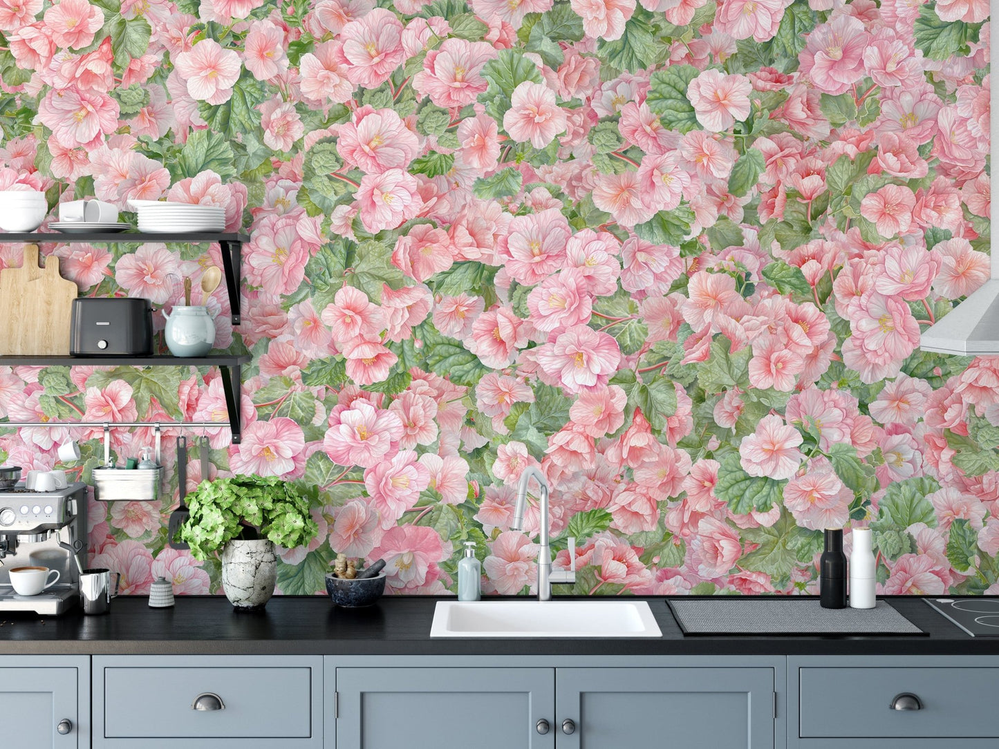 Pink Begonia Flower Wallpaper Murals - Giffywalls DTLI04