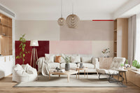 A peaceful geometric design mural on decorative wallpaper.