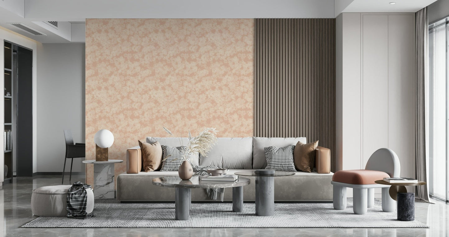Painterly wallpaper for walls, diffuse petals, light pink and cream design.