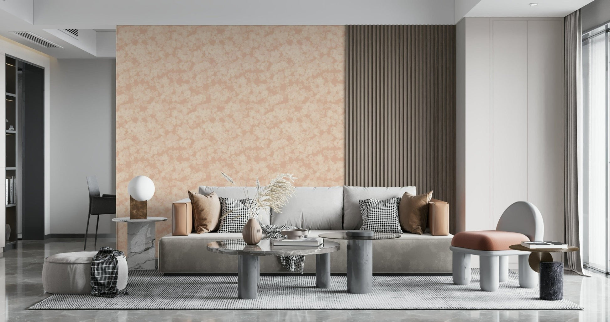 Painterly wallpaper for walls, diffuse petals, light pink and cream design.