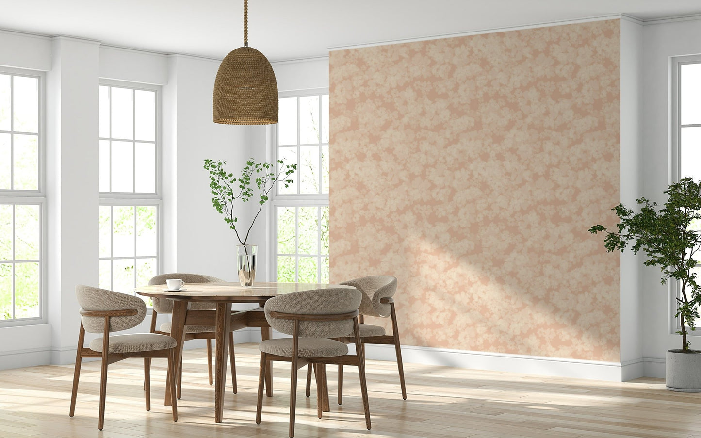 Blush Bloom stylized wallpaper, seamless design, chic room accent.