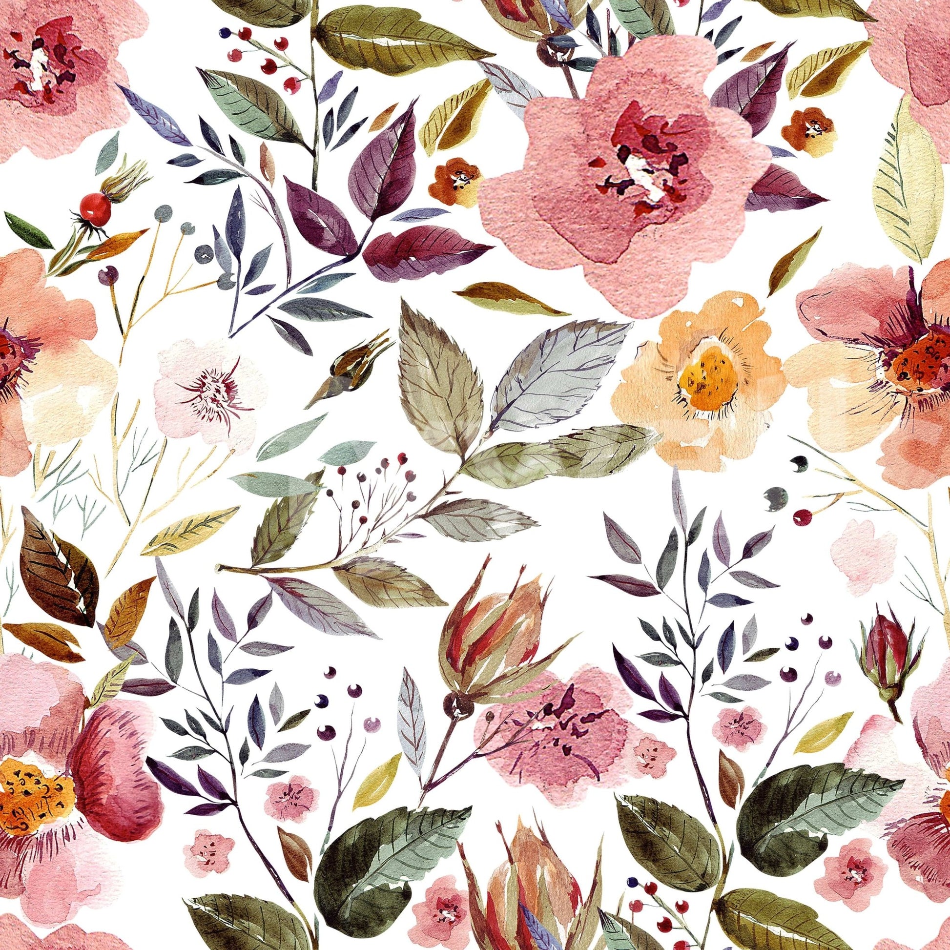 Seamless flower pattern blush pink and green wallpaper mural