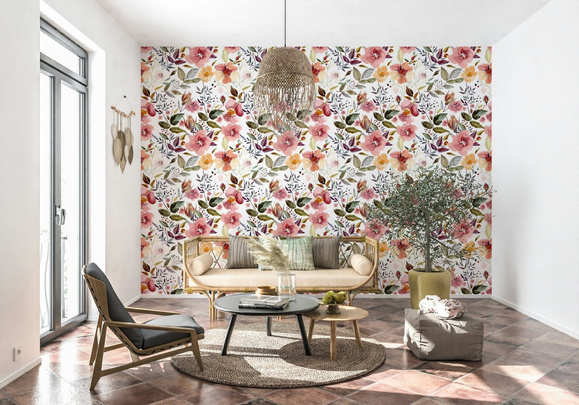 Blush Bloom Echo watercolor floral wallpaper