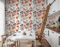 Deep purple foliage blush flower bedroom accent wallpaper