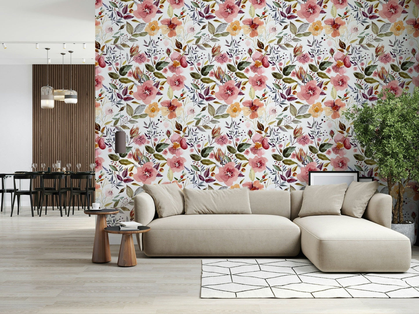 Intricate hand-painted rose print Blush Bloom Echo wallpaper