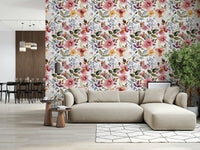 Intricate hand-painted rose print Blush Bloom Echo wallpaper