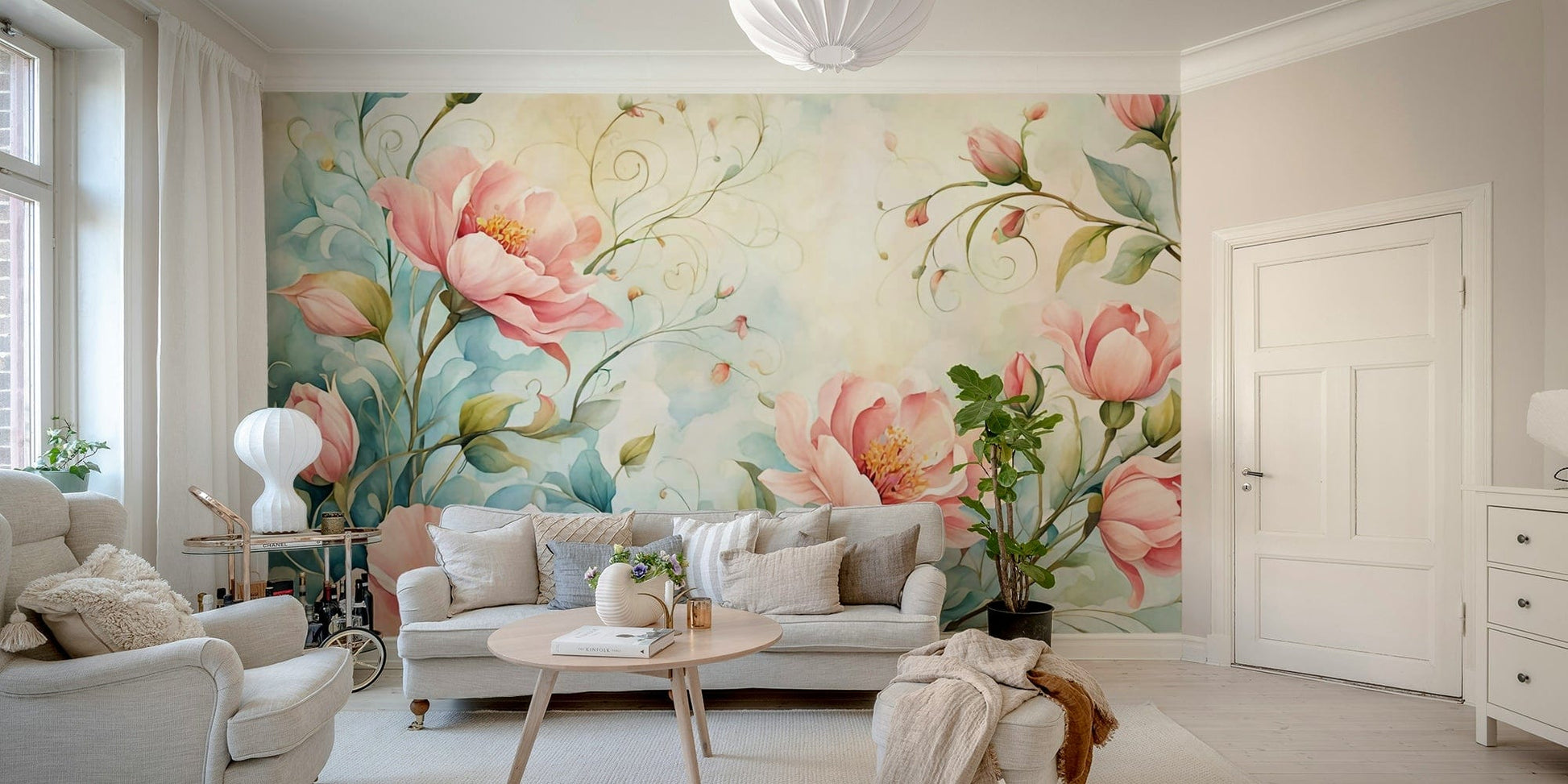 Elegant blush bloom pattern mural

