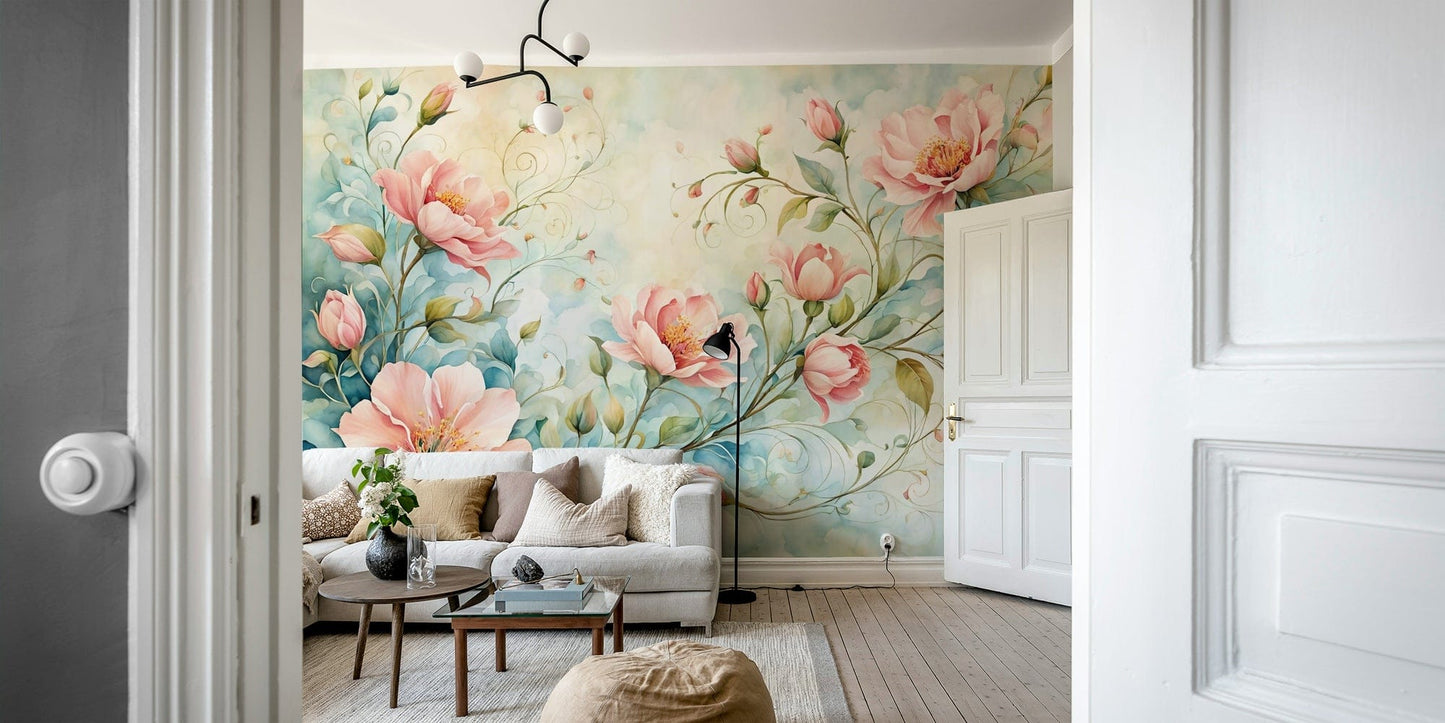 Watercolor flower wall wallpaper

