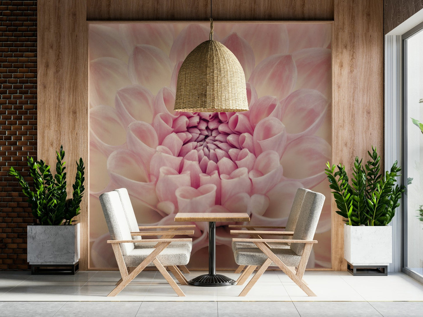 Blush Bloom wallpaper for a professional office with minimalist furniture.