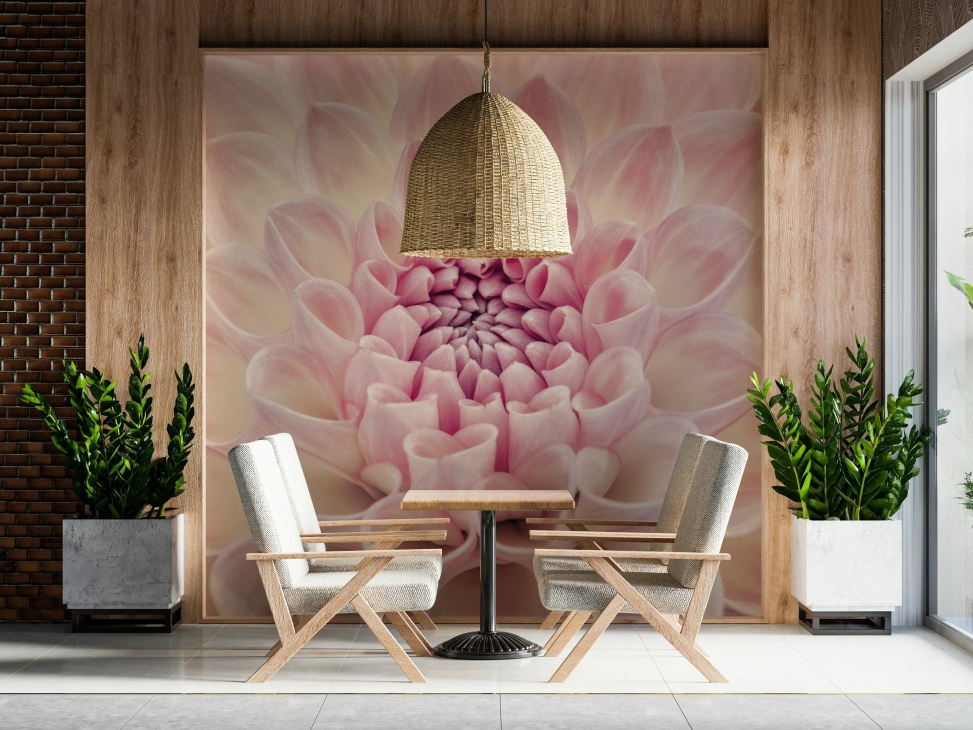 Blush Bloom wallpaper for a professional office with minimalist furniture.