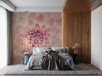 Botanical wall mural featuring large blossoms in a contemporary lounge.