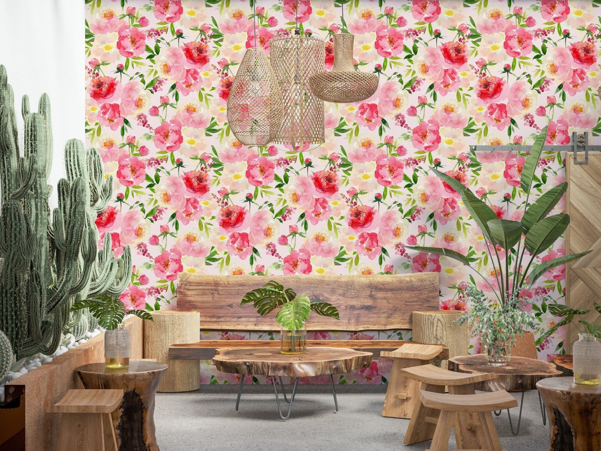 Light pink Blush Bloom Watercolor mural beautiful bloom aesthetic accent.