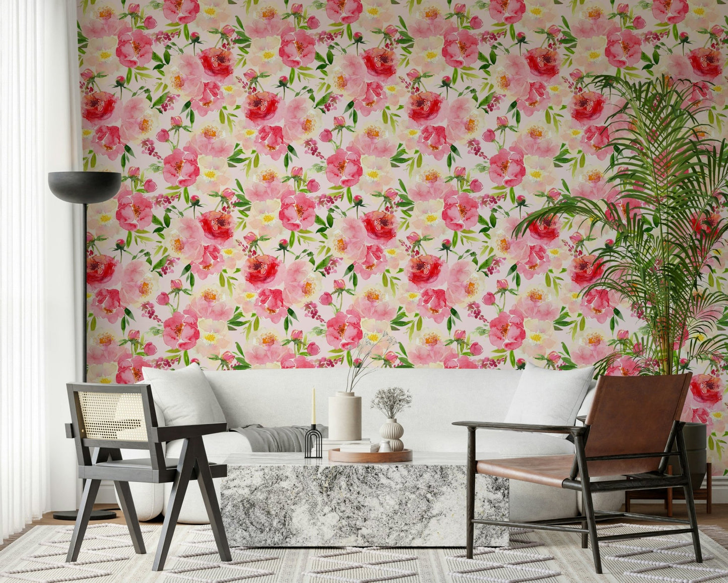 Artistic watercolor flower Blush Bloom Watercolor wall covering subtle texture.