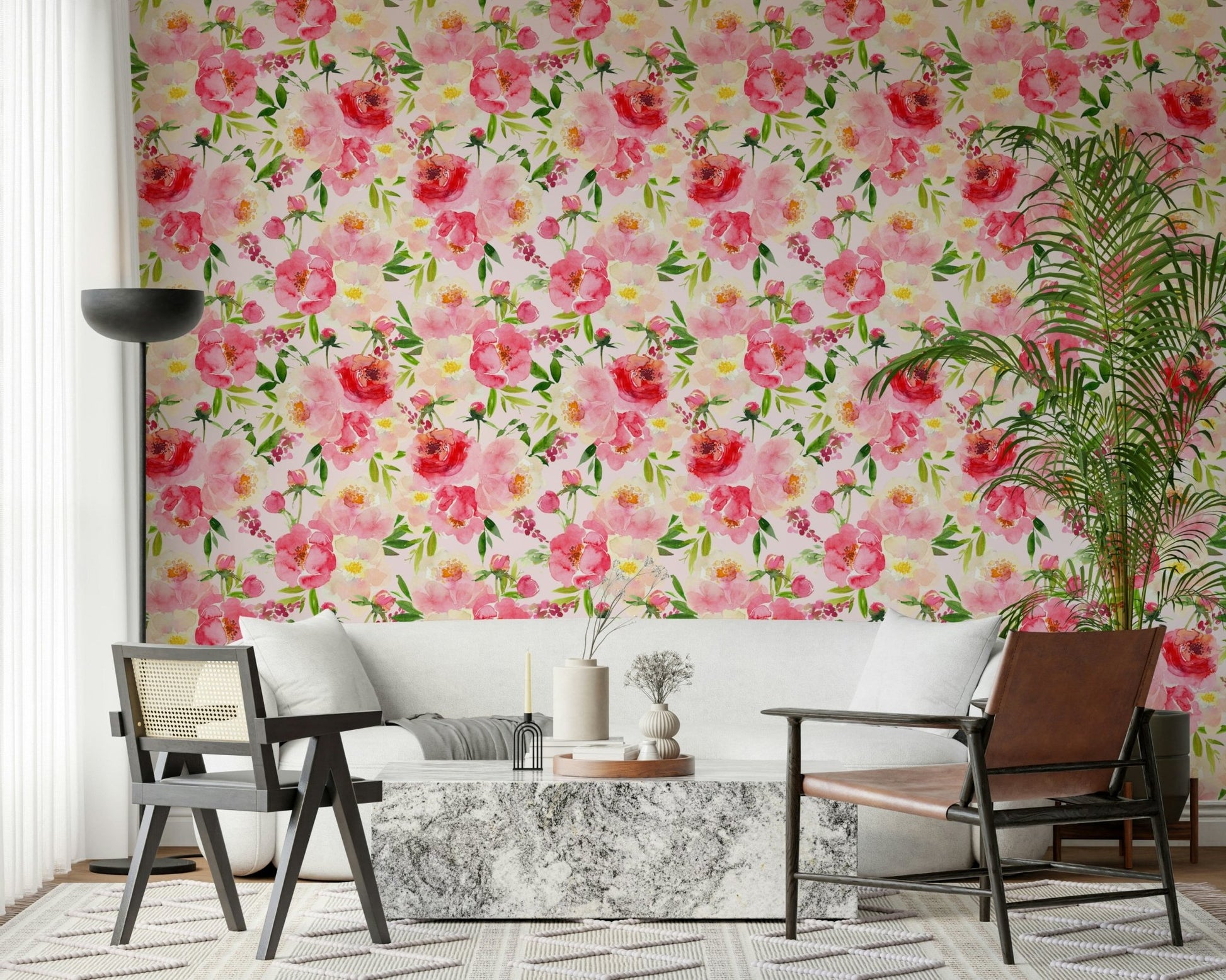 Artistic watercolor flower Blush Bloom Watercolor wall covering subtle texture.