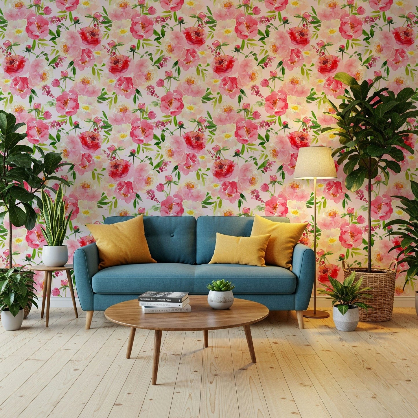 Decorative Blush Bloom Watercolor wallpaper home decor sweet blossoming roses.