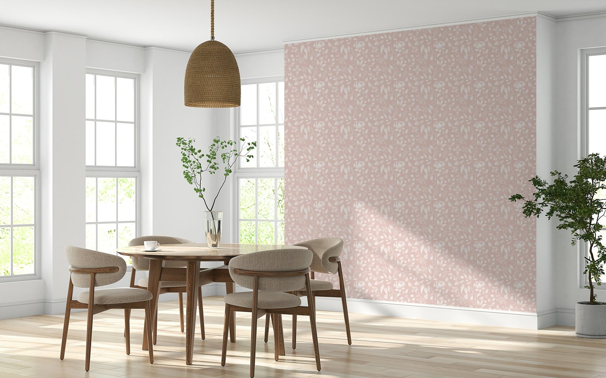 Hand-painted style Blush blooming spring calming flowers Wallpaper visual.