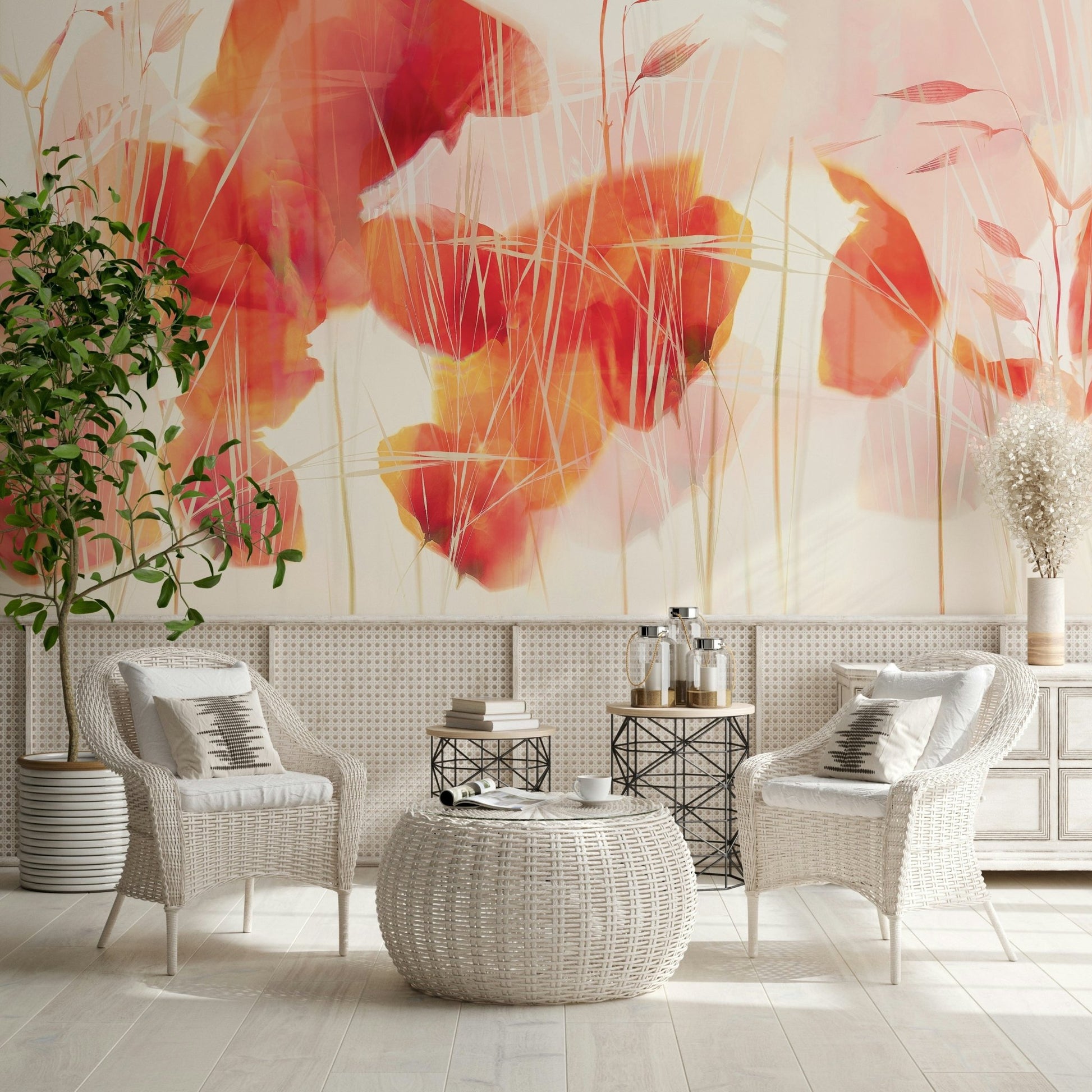 A classic soft floral wallpaper for walls.

