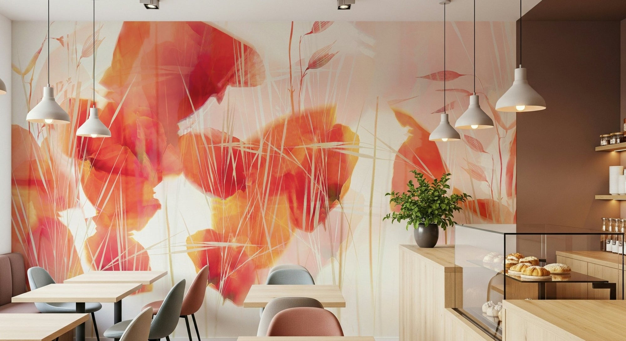 A beautiful subtle floral wallpaper mural in blush pink and white., GD5201