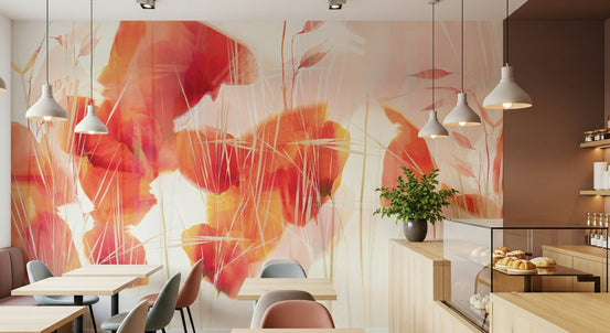 A beautiful subtle floral wallpaper mural in blush pink and white., GD5201