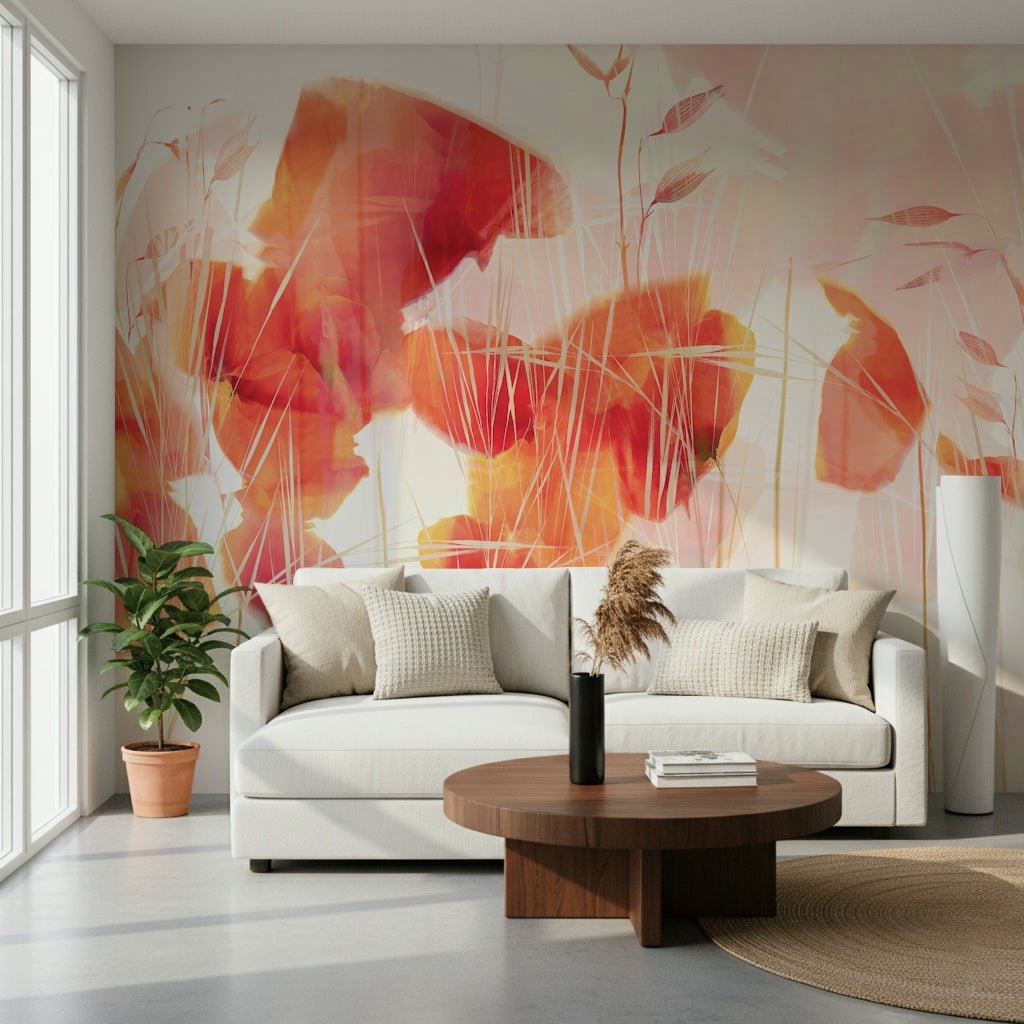 A contemplative floral pattern wallpaper mural for a feature wall.

