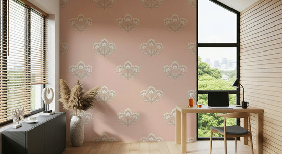 Blush Blooms Wallpaper with rosy pink petals and trailing leafy vines, GD6837