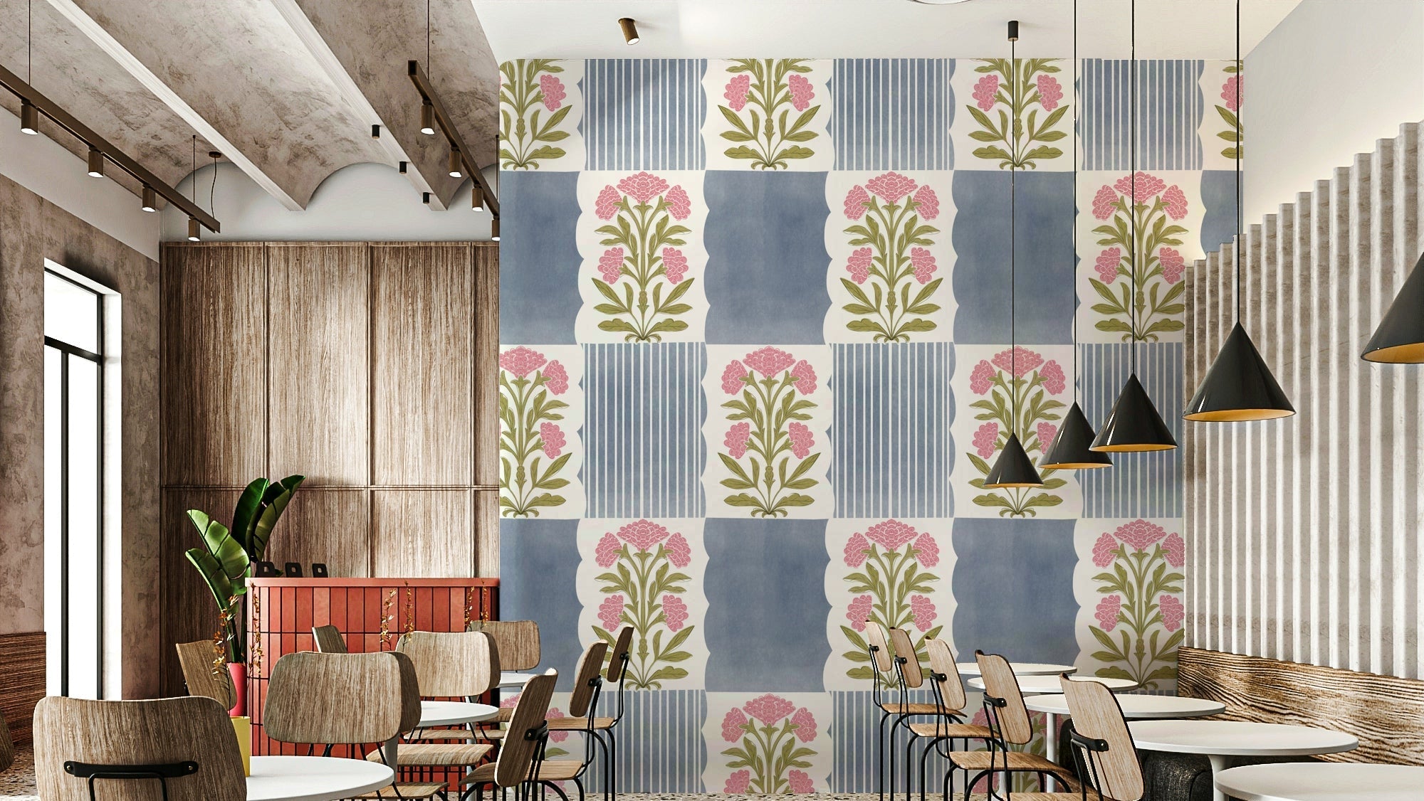 Blush & Blue Stripes wall mural, GD1007