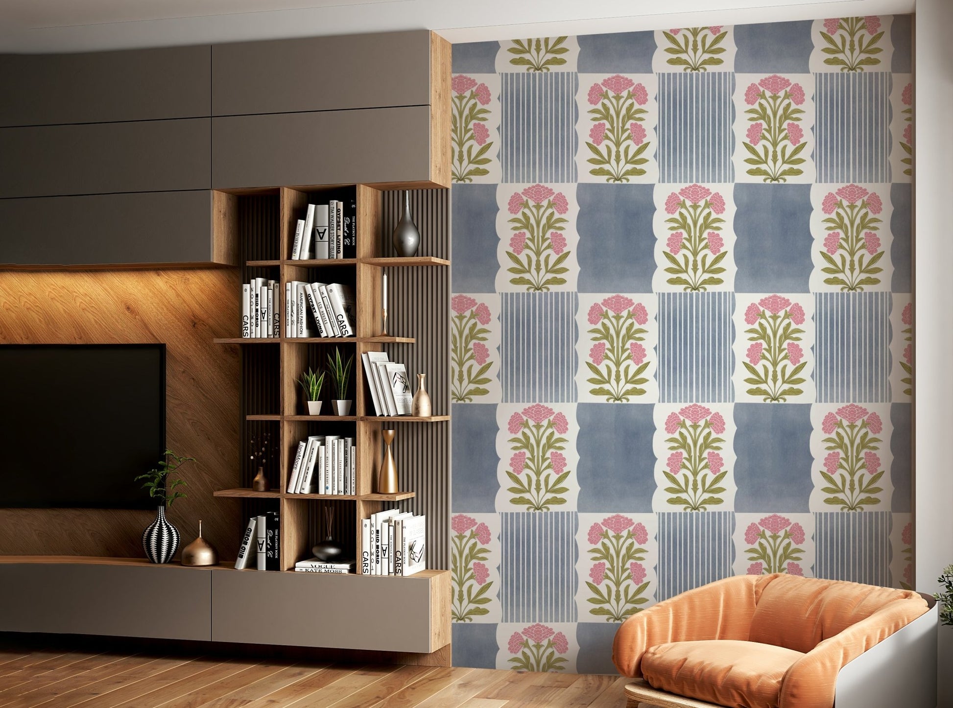 Light blue line mural wallpaper

