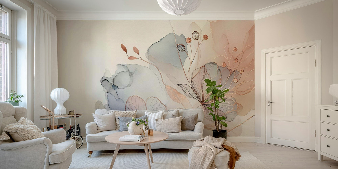 Blush botanical dream wall mural for serene interiors.

