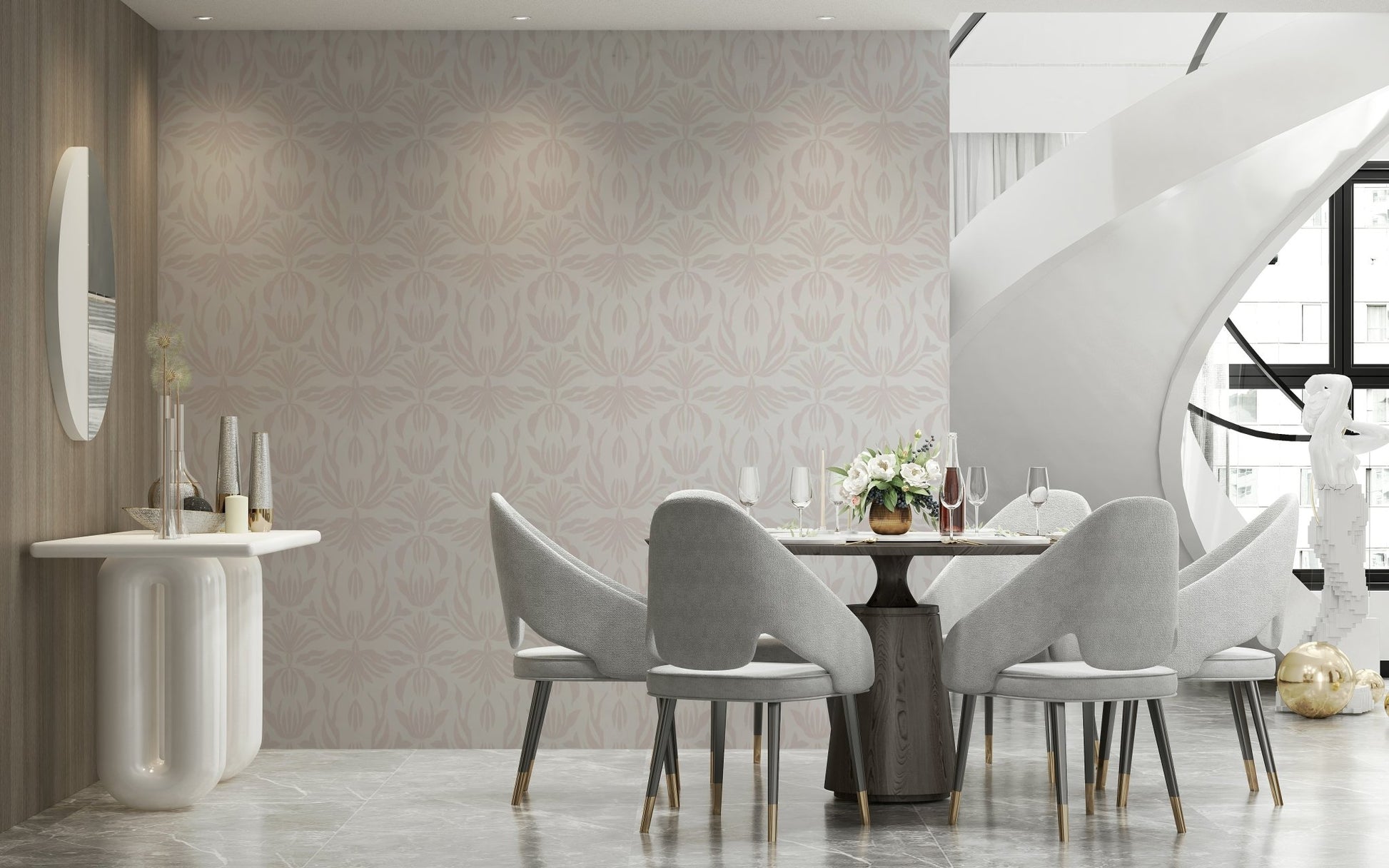 A contemplative floral pattern wallpaper mural for a feature wall.