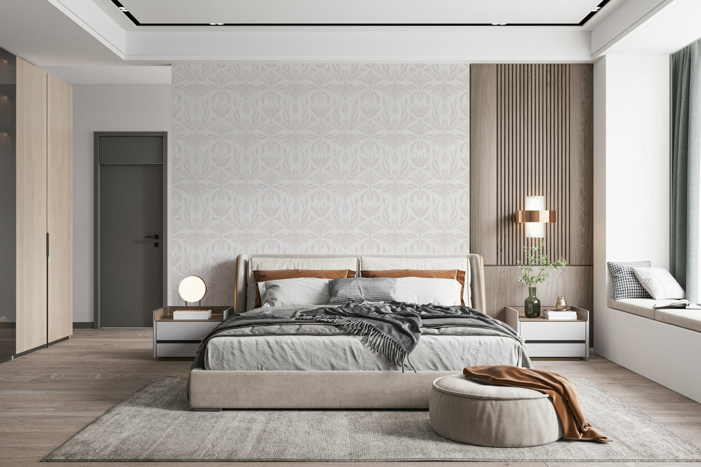 A calming floral design wallpaper mural that defines a space.