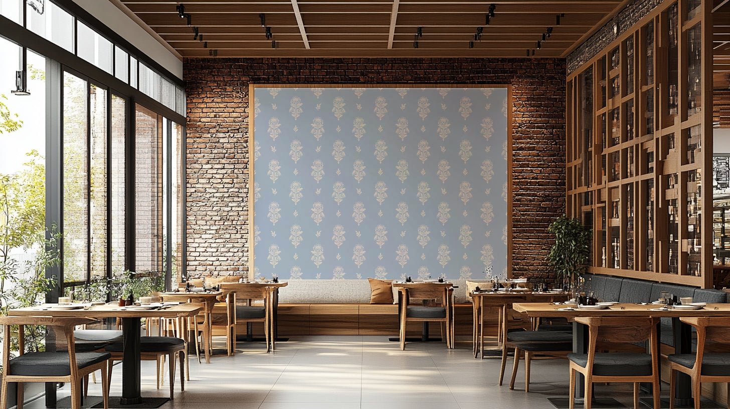 Wallcovering featuring soft blush botanical patterns

