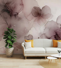 Contemporary blush-toned botanical mural design

