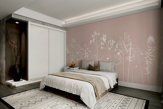 A wall mural of a peaceful floral pattern.

