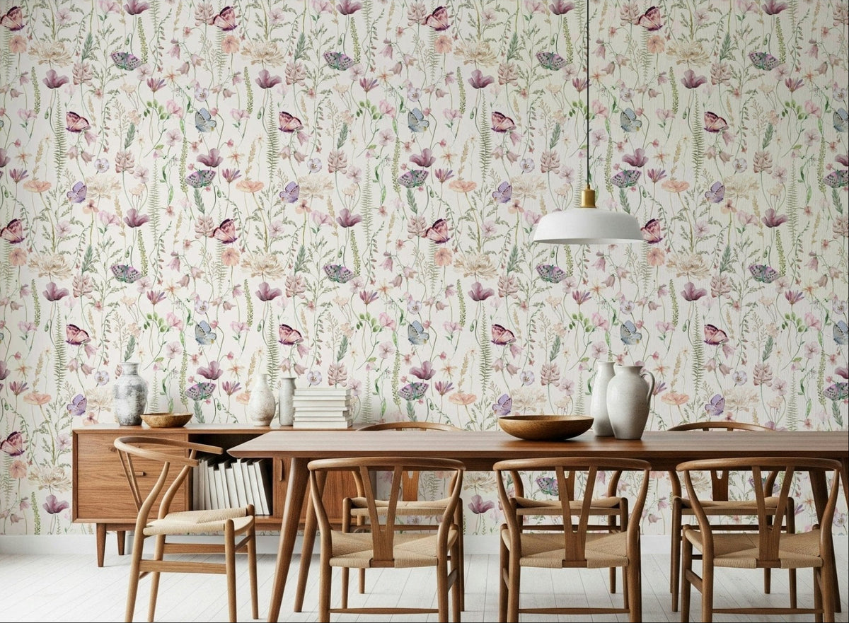 Enchanting meadow scene blush tones wall Blush Butterfly Meadow., GD7198
