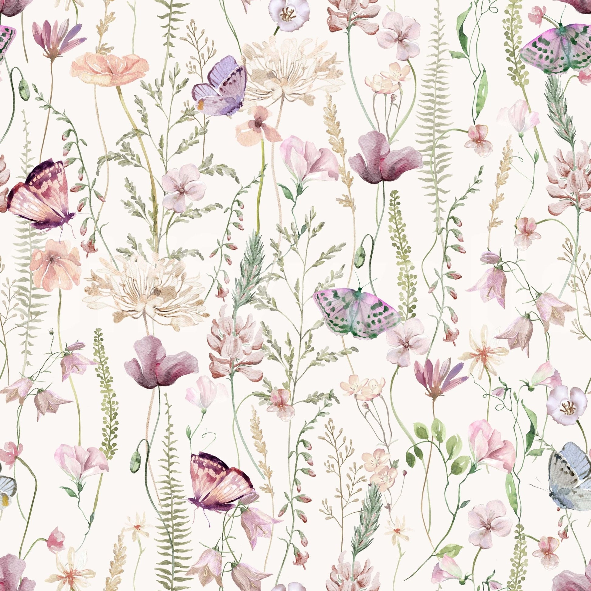 Feminine pink blush floral vine wallpaper Blush Butterfly Meadow.