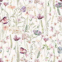 Feminine pink blush floral vine wallpaper Blush Butterfly Meadow.