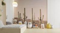 Elegant wall mural with pink cactus field scenery

