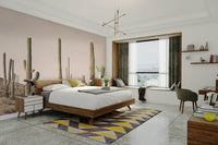 Blush-toned cactus mural featuring a wide field view

