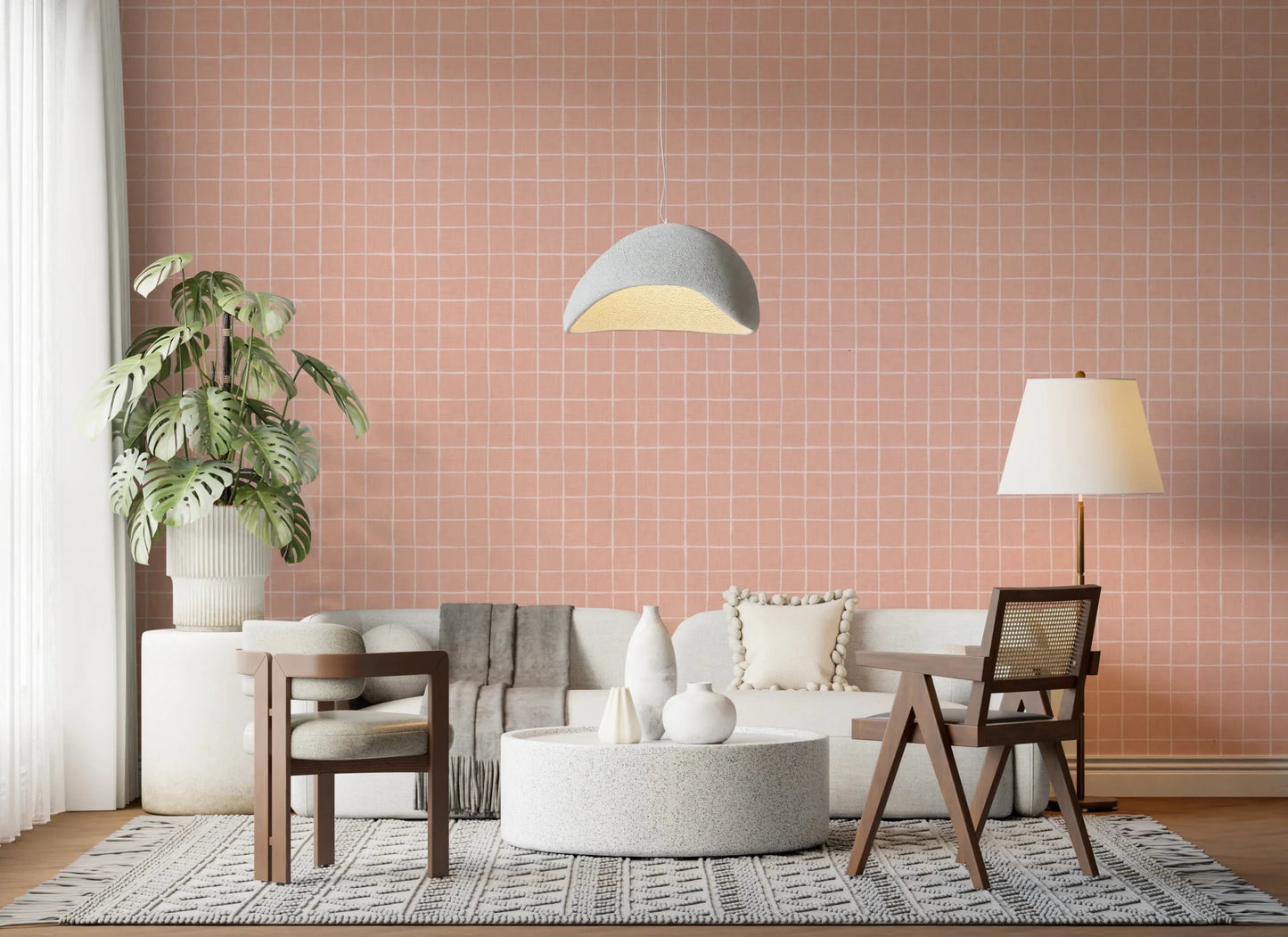 Chic blush pink grid pattern on a light base.