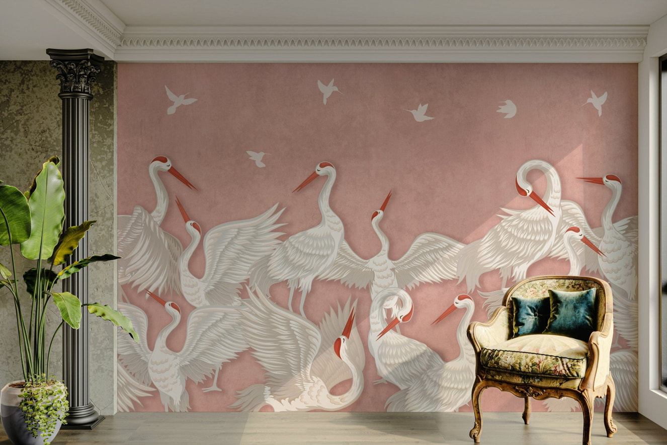 A peaceful wall mural with a soft, elegant design.


