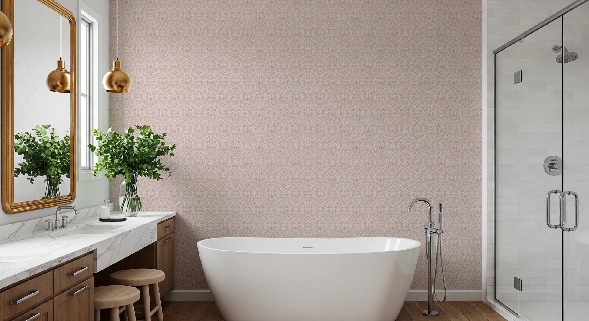 Blush Damask Dream Wallpaper for a chic guest room update