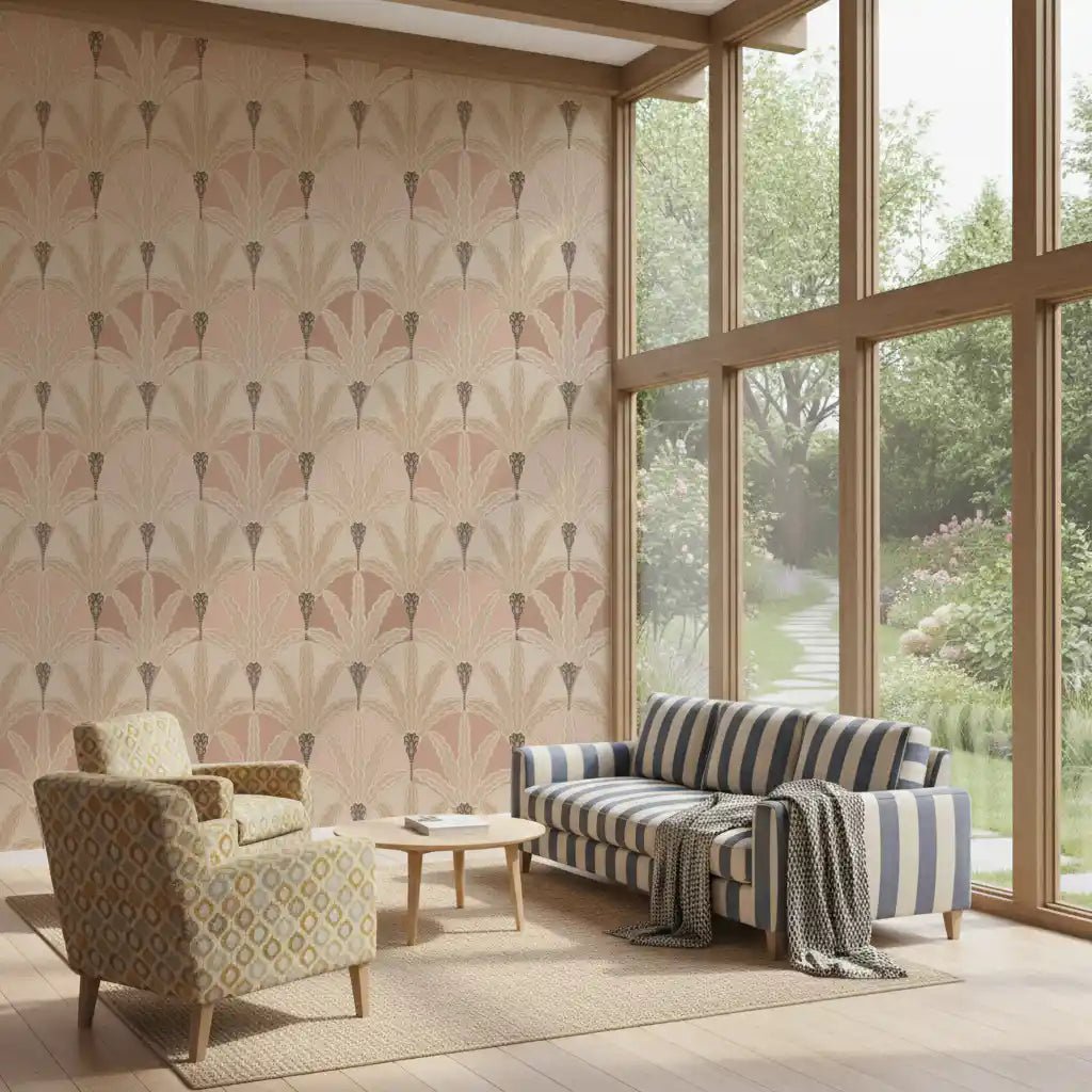 Botanical wallpaper featuring Blush Deco Foliage with blush color palette