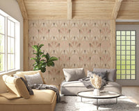 Beige botanical wallpaper with Blush Deco Foliage structured design
