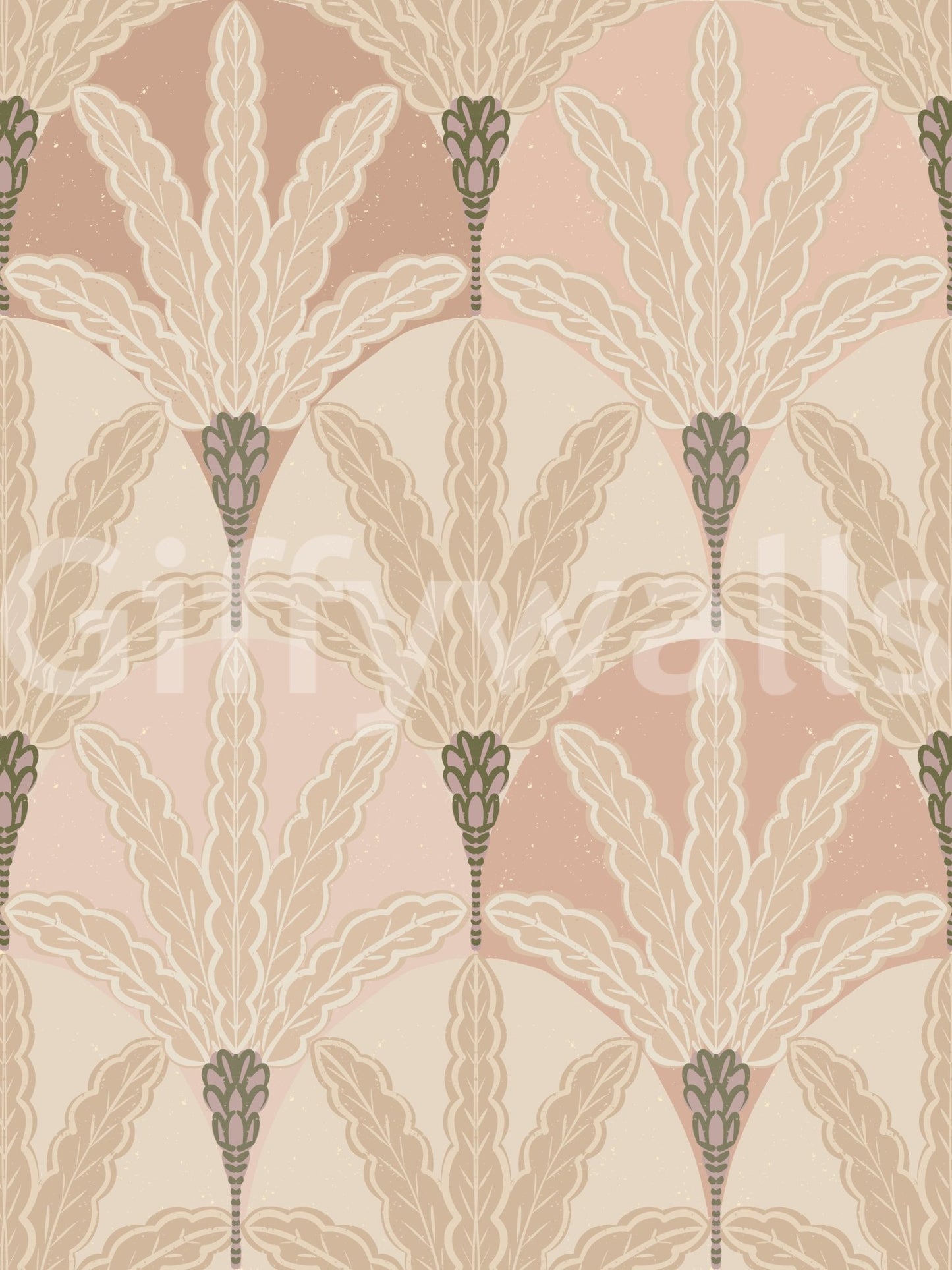 Blush Deco Foliage wallpaper with layered foliage shapes and neutral tones