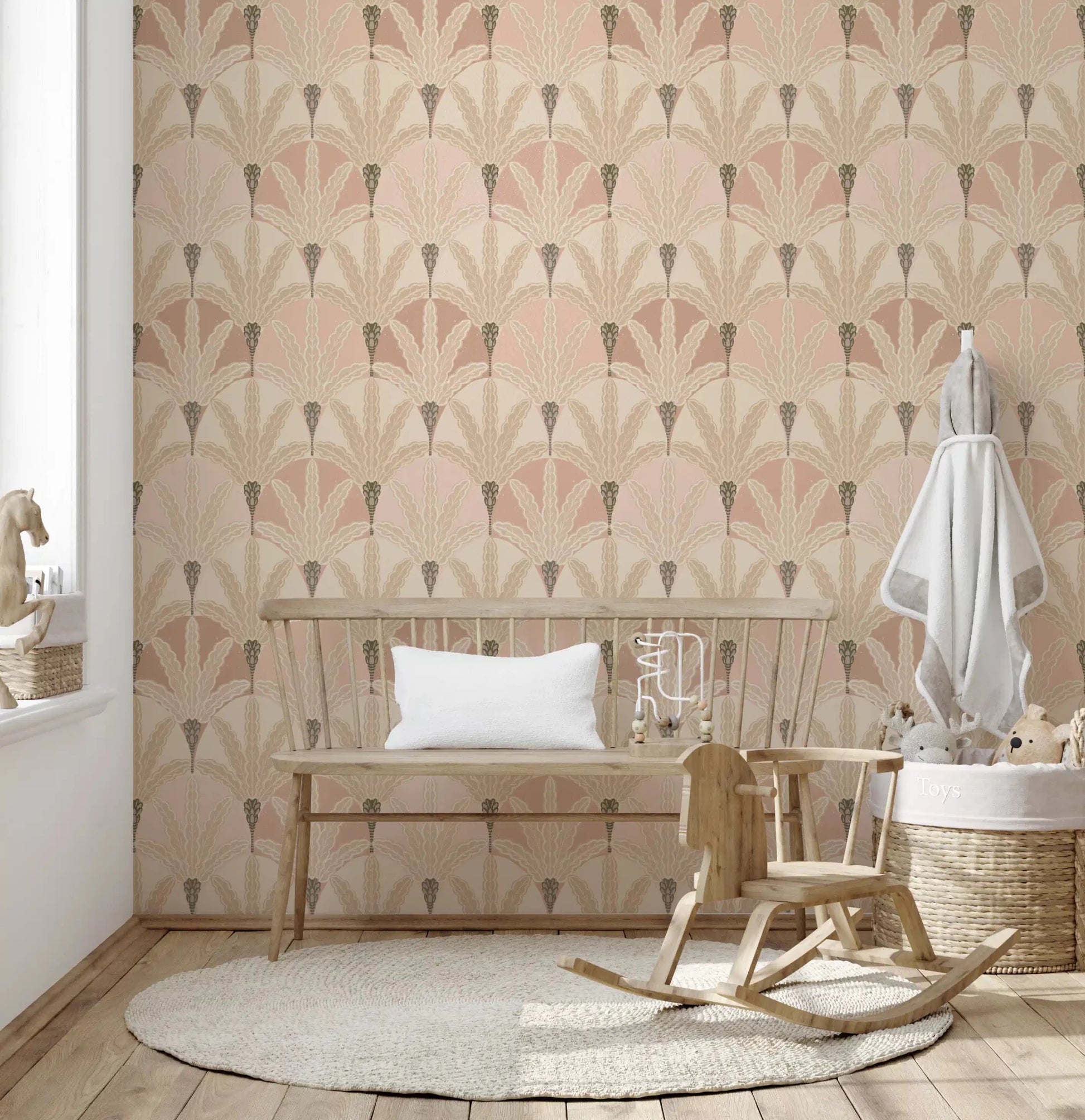 Blush Deco Foliage wallpaper with subtle leaf pattern and clean layout
