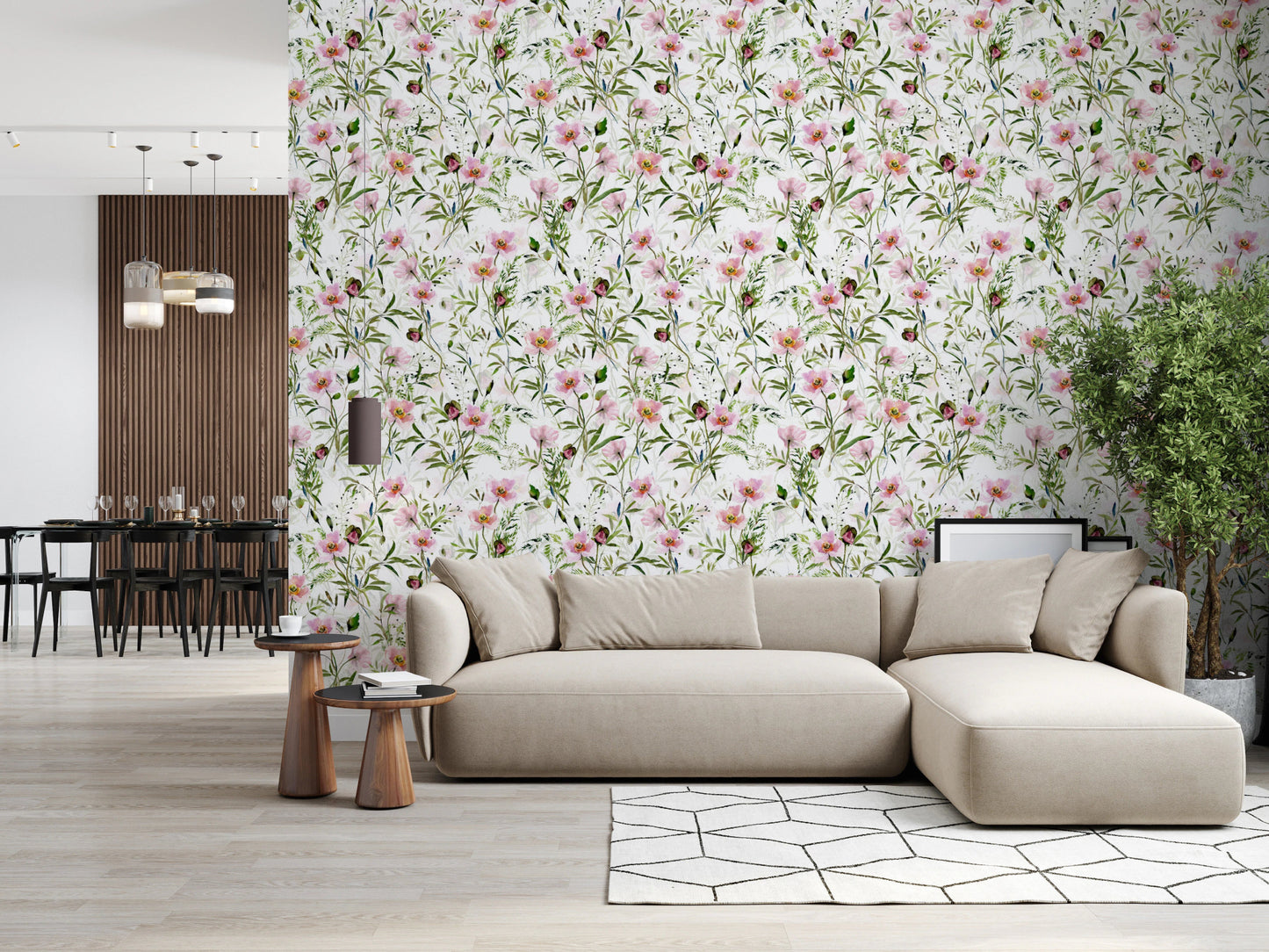 Hand painted floral wallpaper design