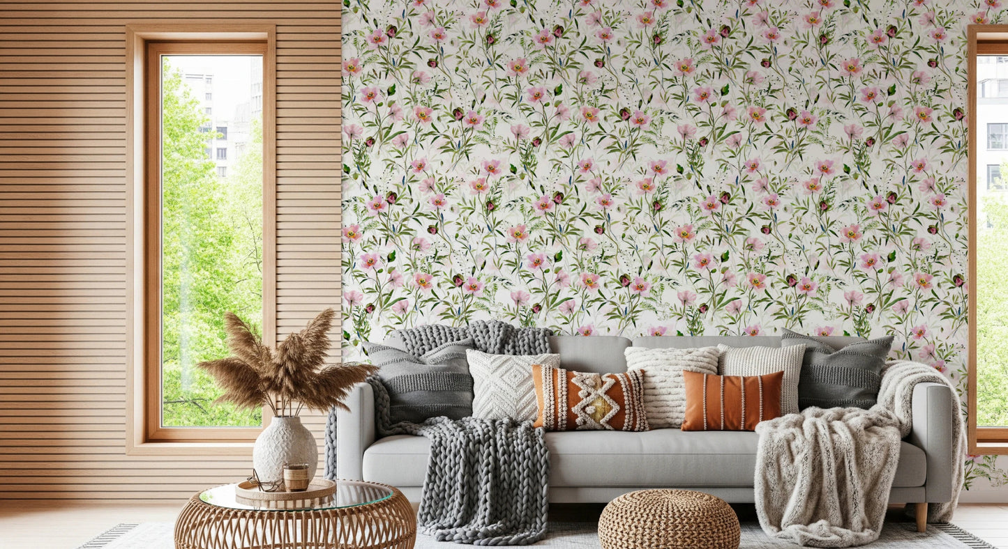 Floral art wallpaper with pastel tones